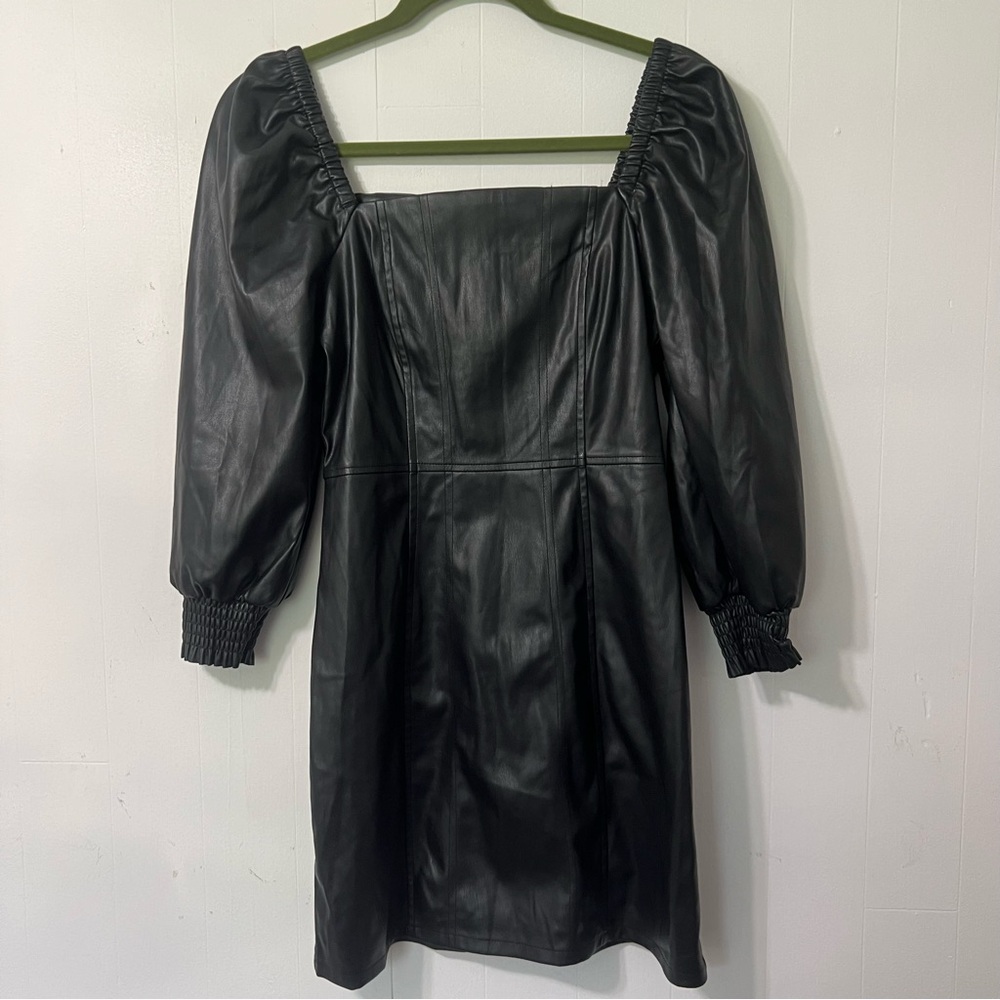 Avec Les Filles Vegan Leather Black Party Moto Puff Sleeve Mini Dress Size S - Picture 12 of 13